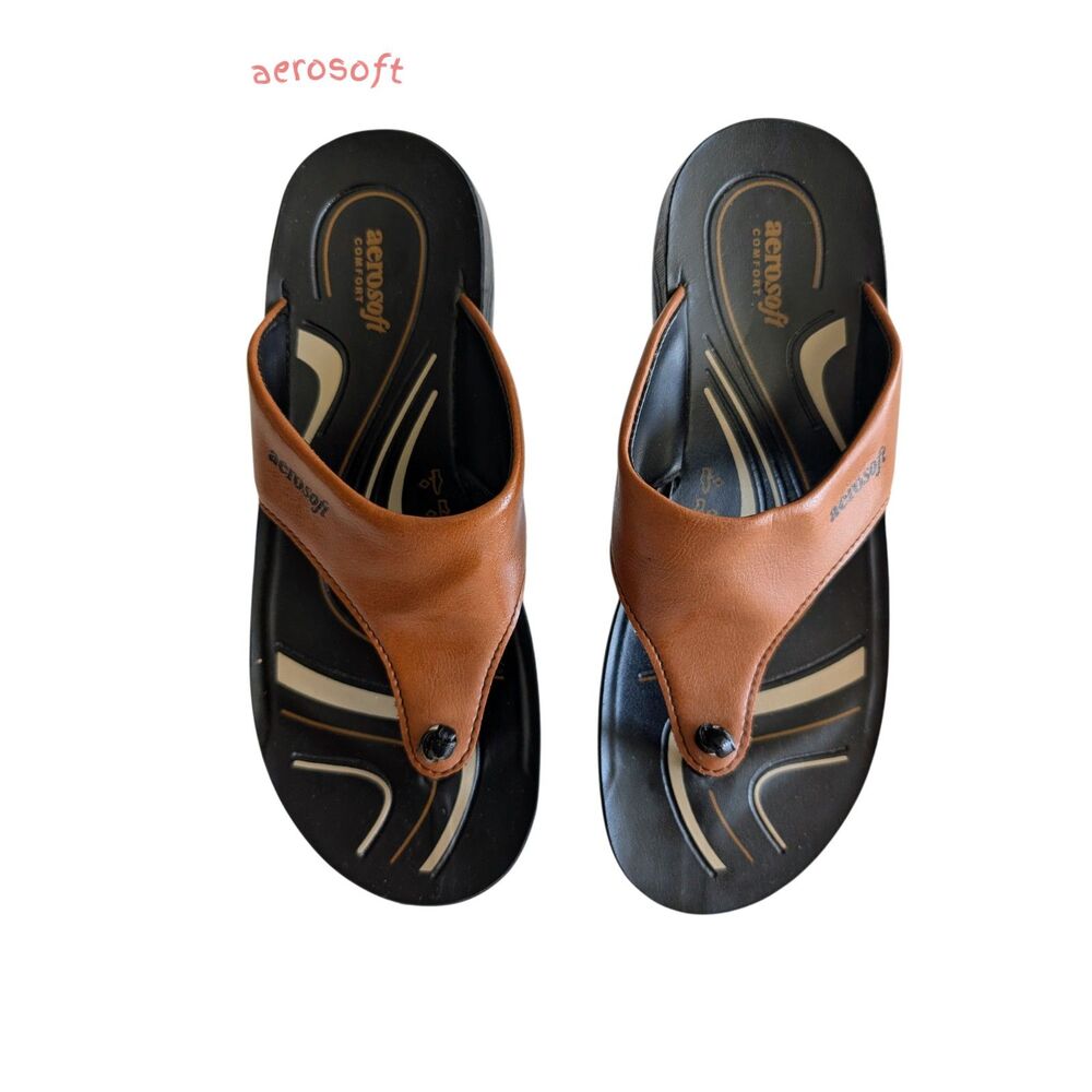 Aerosoft Comfort Thong Sandals EU38 Brown Black Cushioned Arch Support